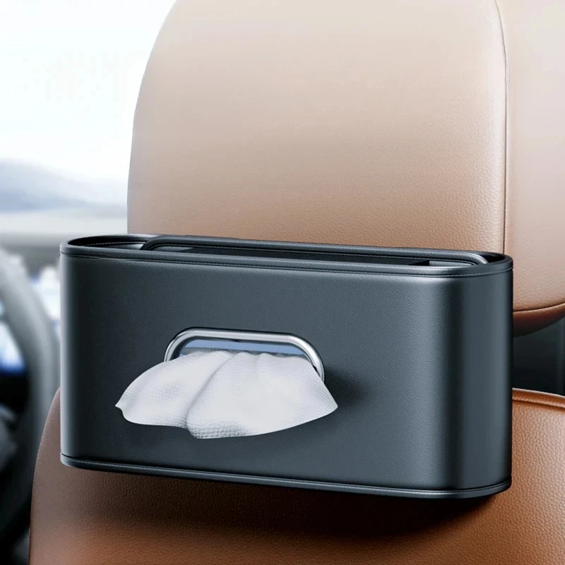 Capa Universal de Couro para Caixa de Lenços de Carro, Bolsa Organizadora de Papel Toalha para Console Central e Apoio de Braço, Organizador Suspenso para Encosto de Banco Automotivo