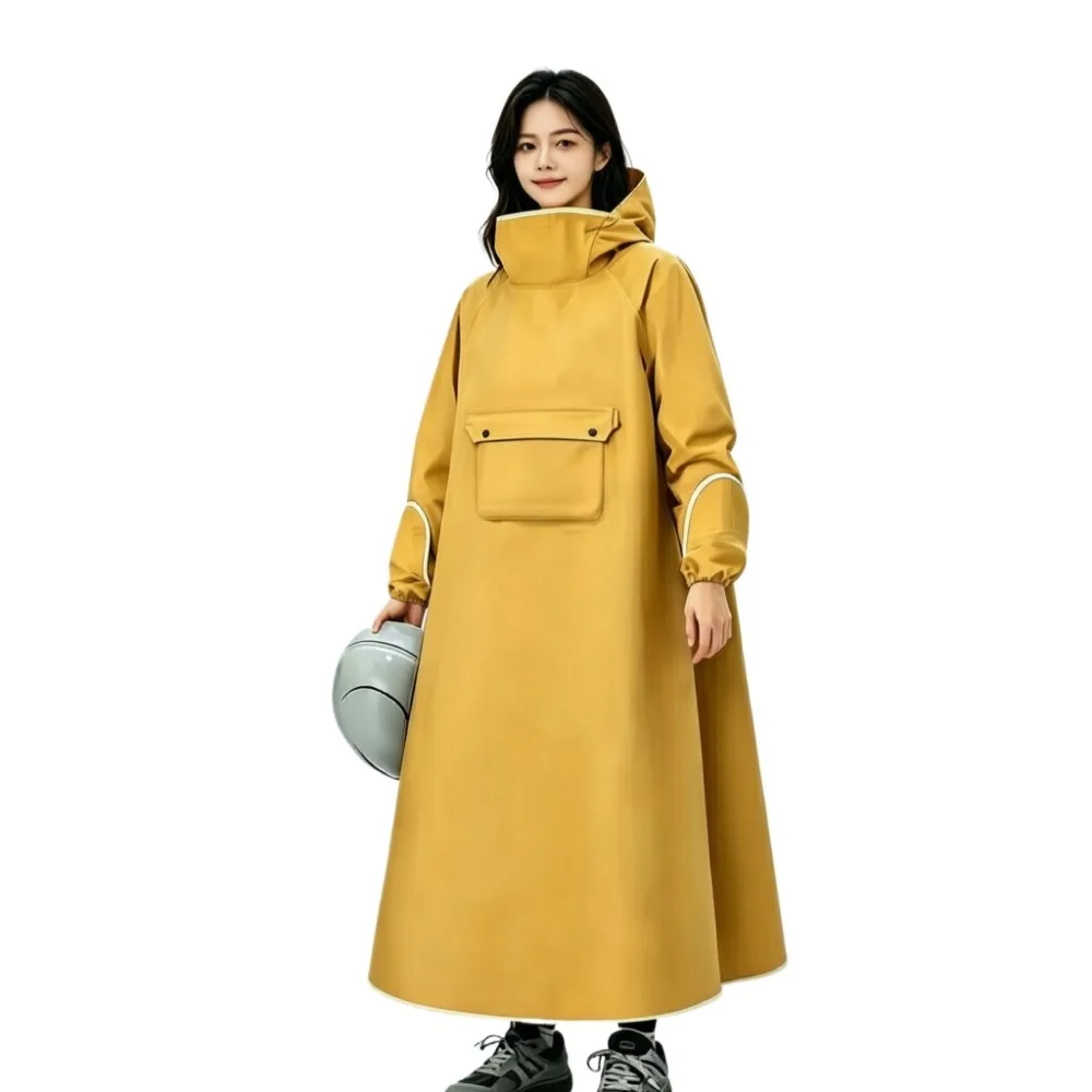 Long Waterproof Raincoat for E-Scooter & Motorcycle – Full Body Protection, Foldable Cuffs, Elastic Collar & Front Pocket
