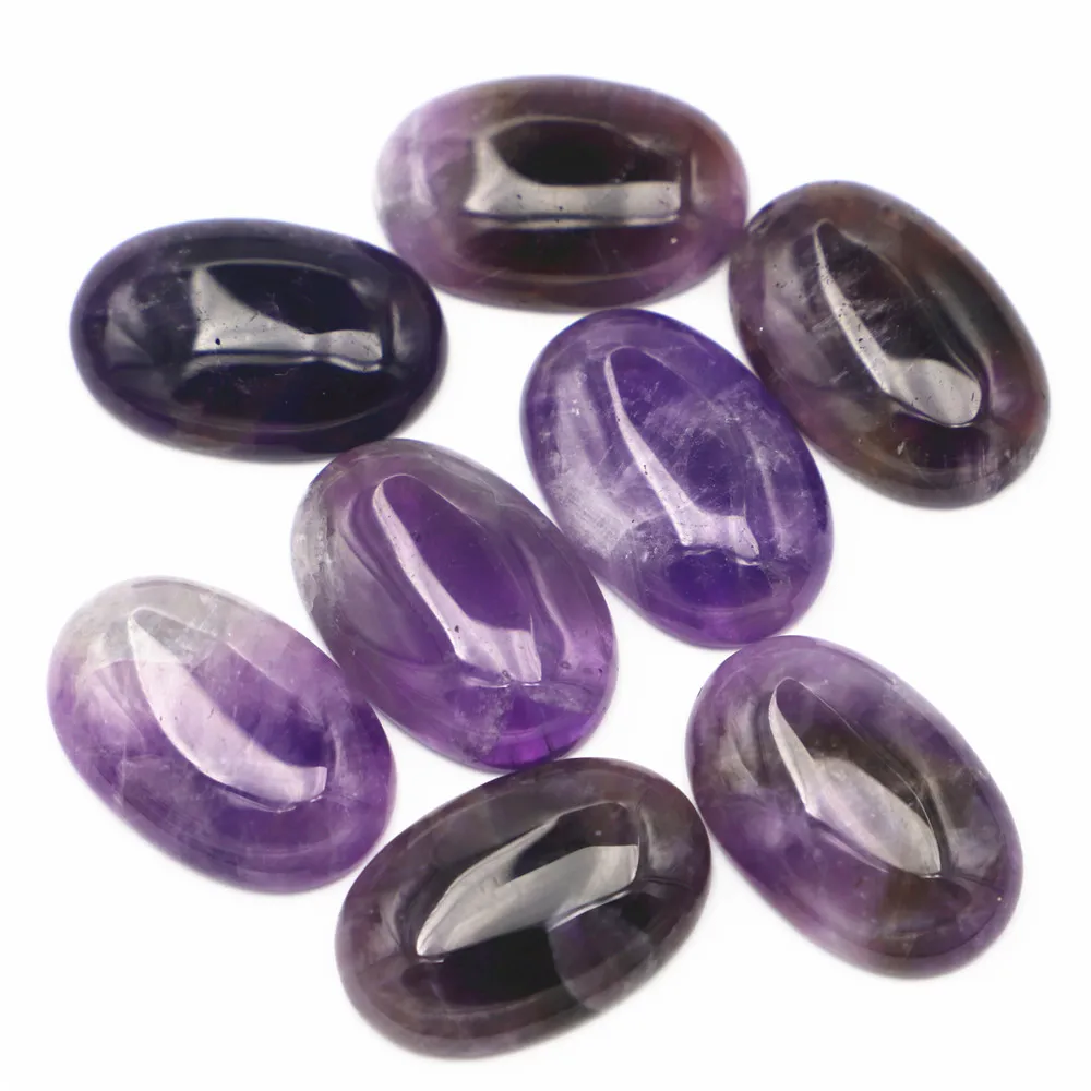 New 30x20mm Natural Stone Amethyst Oval Cabochon Setting Beads Fit Women Jewelry Making Supplies 12Pcs Wholesale Free Shipping