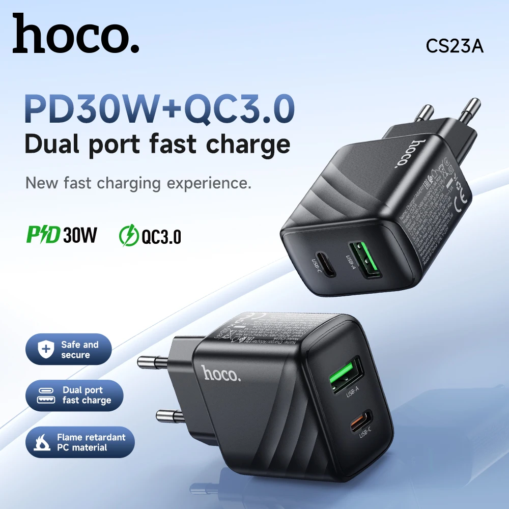 HOCO PD30W USB Type C Charger For iPhone 16 Plus 15 14 13 12 Pro Max fast Charge QC 3.0 1C1A For Samsung S24 S23 Phone Charger