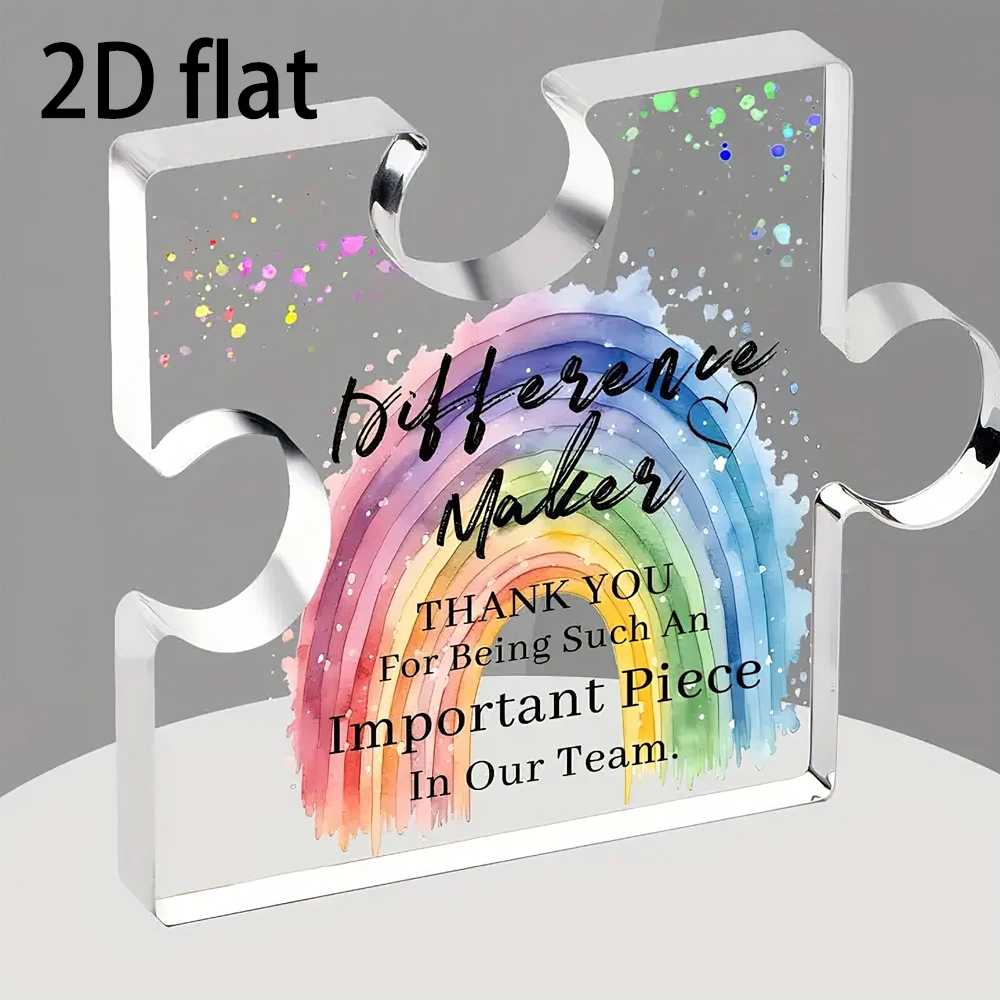 2D plat, 1pc creatief acryl puzzelstukje met regenboogontwerp - "VERSCHILLENDE MAKER" Inspirerend bericht voor leraren