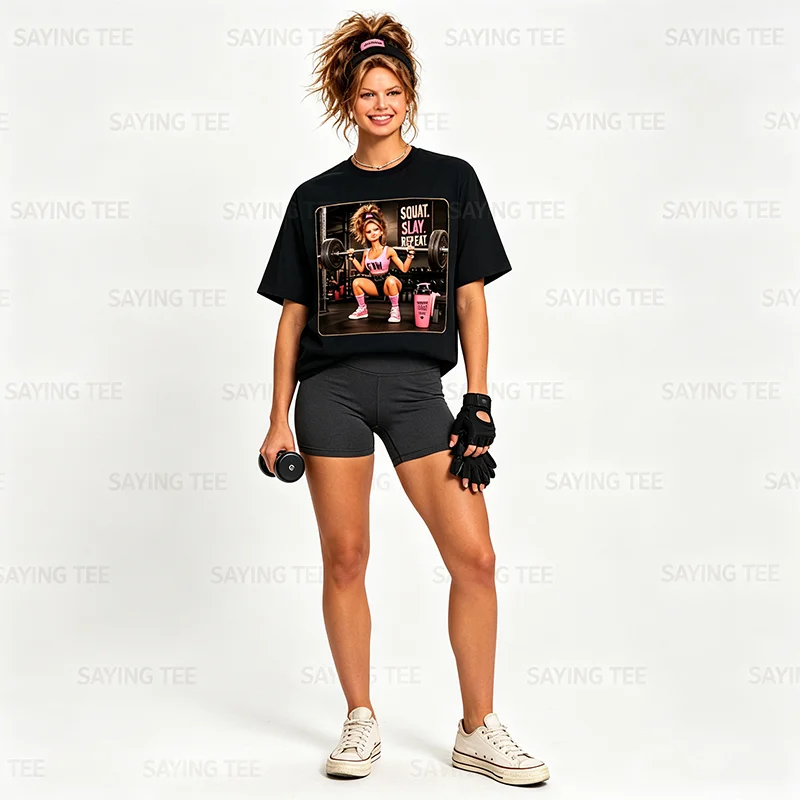 Lustiges Fitness-T-Shirt mit Meme-Humor: Ekelhaftes Gym-Girl, Y2K-Puppen-Gesicht, Damenmode, Gewichtheben-Grafik, Baumwollbekleidung – Detail 6