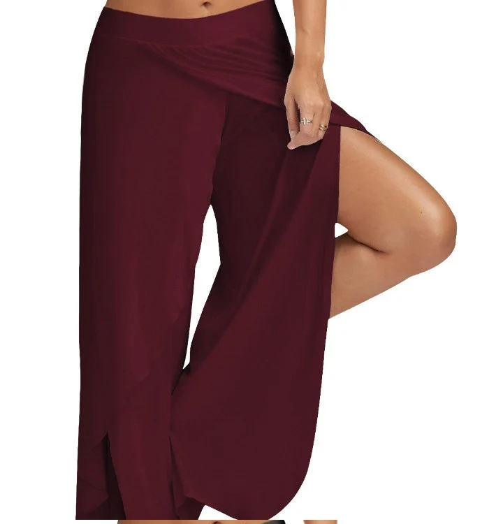Frauen Plus Größe Breite Bein Hosen Lose Fitness Dance Yoga Split Hosen Weibliche Elastische Taille Lässige Workout Solide Sommer Kleidung – Detail 5