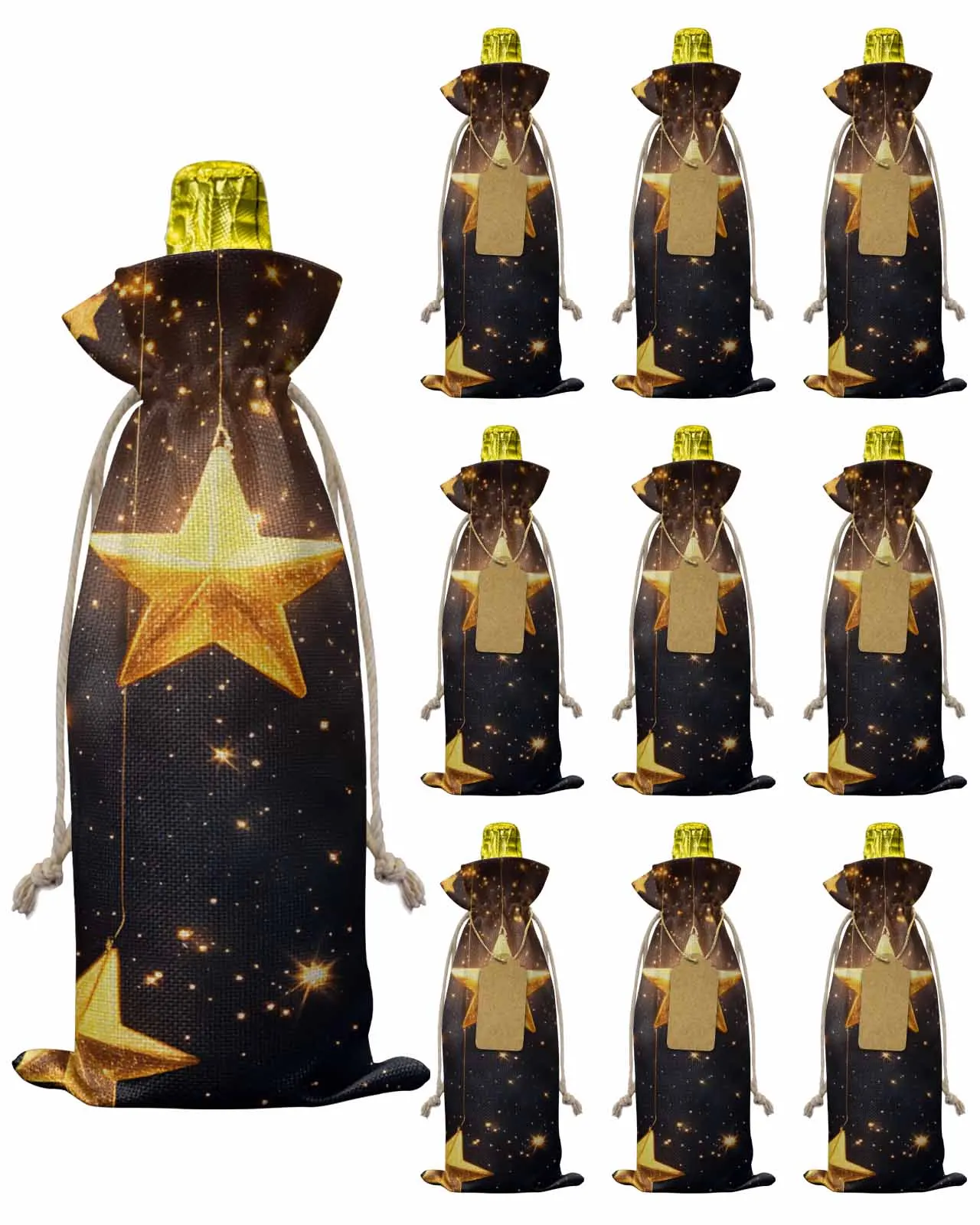 

10pcs Wine Bottle Covers Dream Gorgeous Starry Sky Wine Holder Carrier Packaging Bag Wedding Party Decor Gift