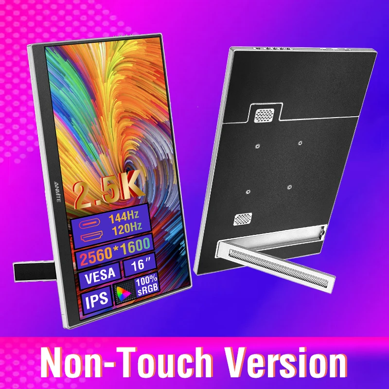 16-inch 2.5K Portable Touch Monitor 144Hz Non-touch Optional 100% SRGB, 500Cd/m² For XBox PS4/5 Switch Laptop