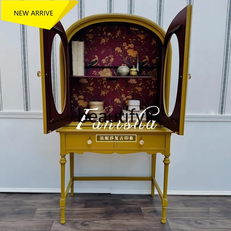 

D2520 Французский Ретро Винный Шкаф из Массива Дерева Гостиная Сервант Арочная Стеклянная Дверь Перегородка Шкаф Для Хранения