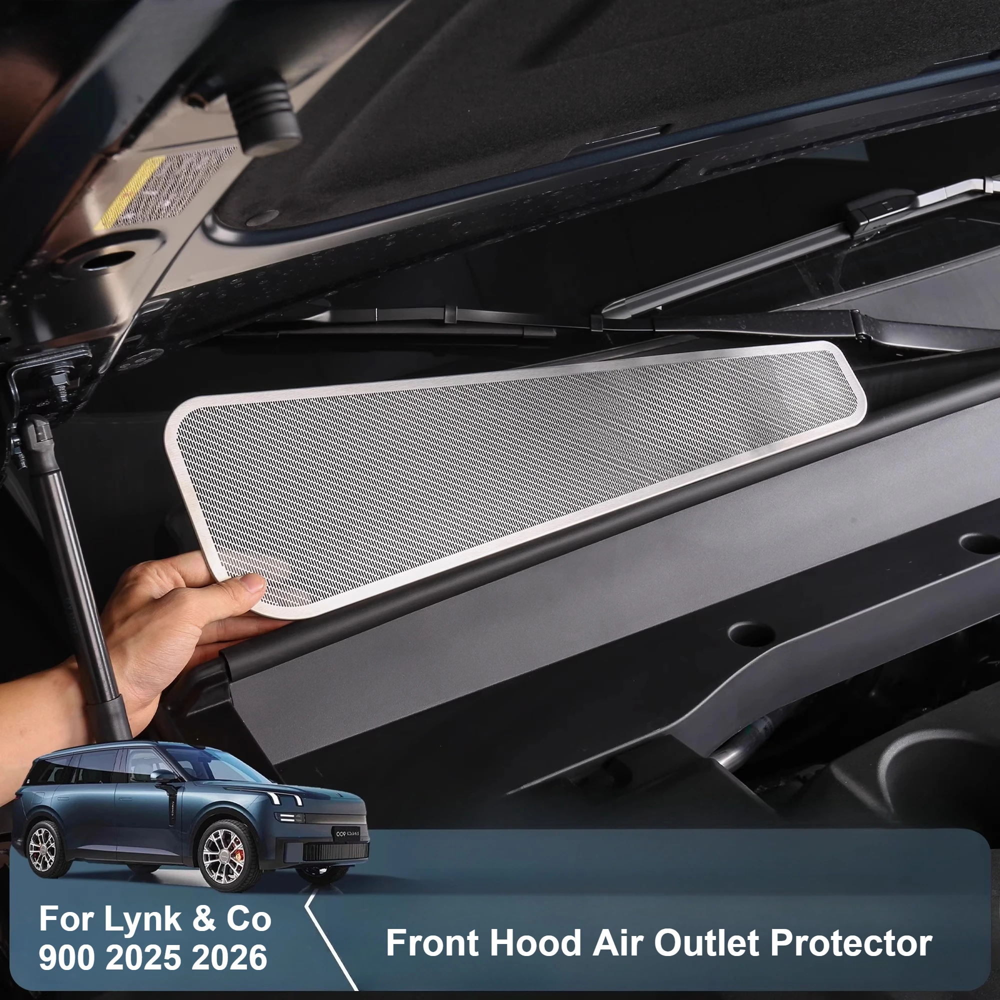 

For Lynk & Co 900 2025 2026 Front Hood Dust Protection Cover Stainless Steel Air Outlet Protector Interior Trim Accessories