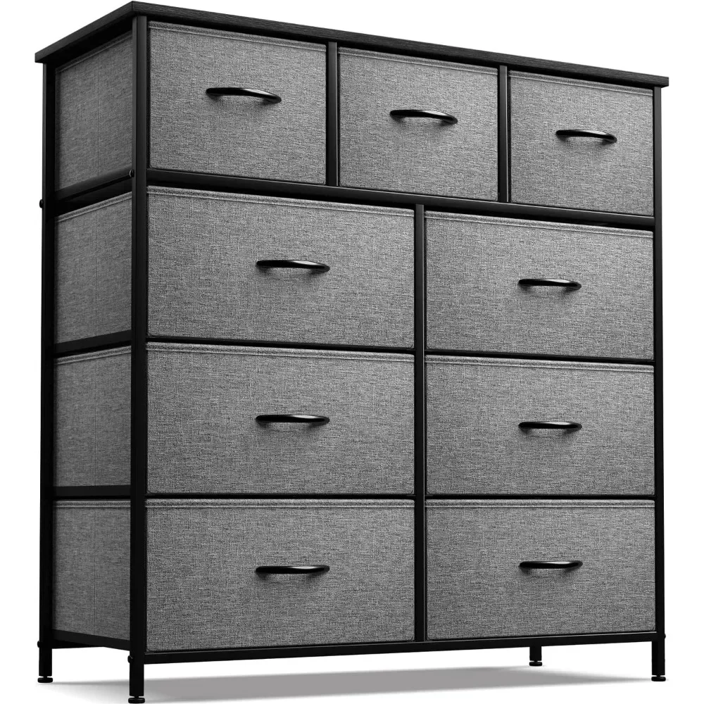 Dresser with 9 Drawers - Furniture Storage Chest Tower Unit for Bedroom, Hallway, Closet, Office - Steel Frame, Wood Top