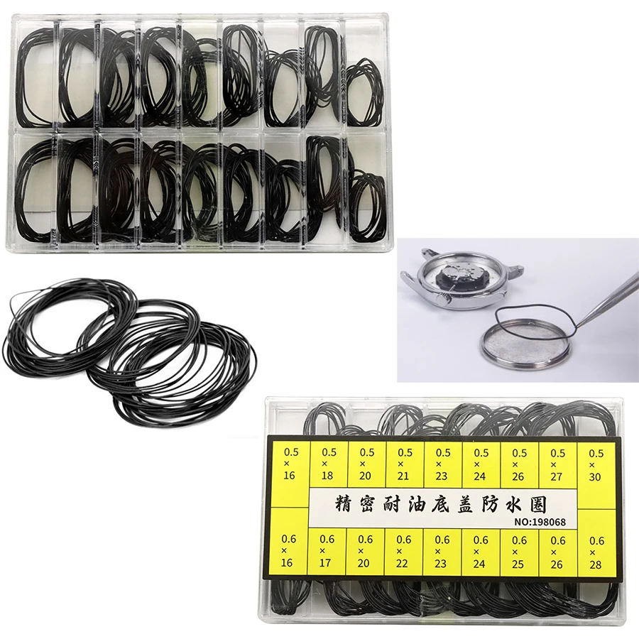 Accessori per orologi, anello impermeabile con coperchio inferiore dell'orologio resistente all'olio di precisione, 200 pezzi O-ring spessore 5.0-6.0