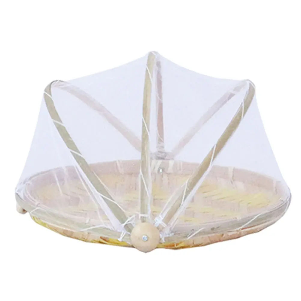 

Bamboo Woven Tray Round Basket with Lid Fly-proof Storage Food Container Kitchen Barware Set Fruit Vegetable Bread Holder