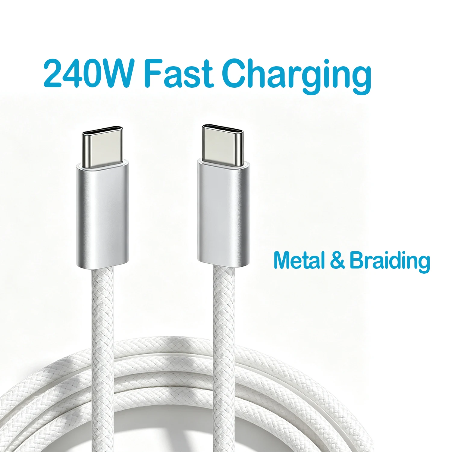 240W Fast Charging Cable Type C to C for iPhone18/17/16/15 Pro Max, Samsung S25/24, Laptops, Macbook Pro, iPad Pro, Balck/White