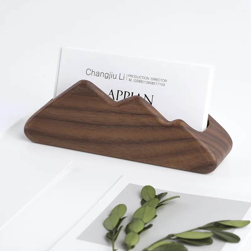 

HeMu Black walnut solid wood business card case Creative Mountain name card holder Card box Solid wood storage box