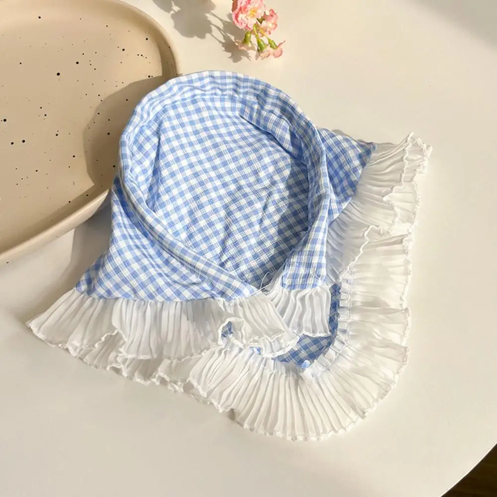 Comfortable Hair Accessory Plaid Print Lace Stitching Triangle Scarf Headband for Girls Non-slip Hair Accessory with Chic Design