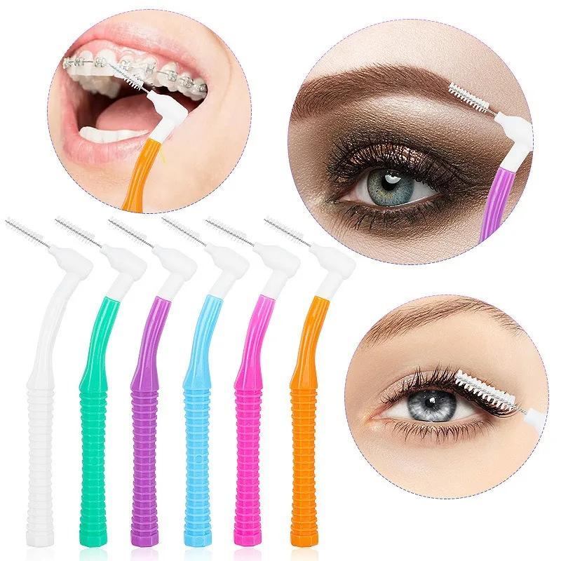 10Pcs L Shaped Mini Eyebrow Brush Disposable Bendable Micro Brushes For Eyebrow Eyelash Extension Cleaning Beauty Makeup Tool