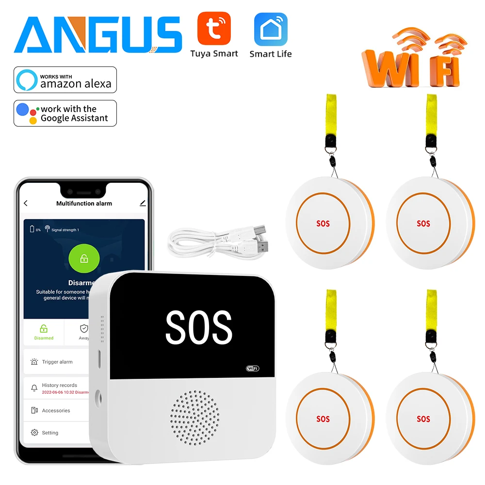 Angus Wireless SOS Button for Emergencies Smart Call For Help Security Panic Emergency Button with 433MHz Home Alarm System