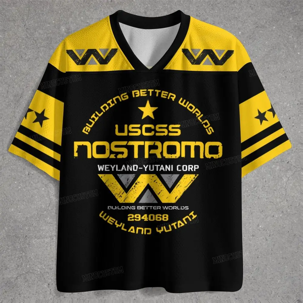 2026 Alien USCSS Nostromo 79 Jersey T-shirt, Weyland-Yutani Corp Print Mesh Tee, Retro Sci-Fi Horror Streetwear Casual Top