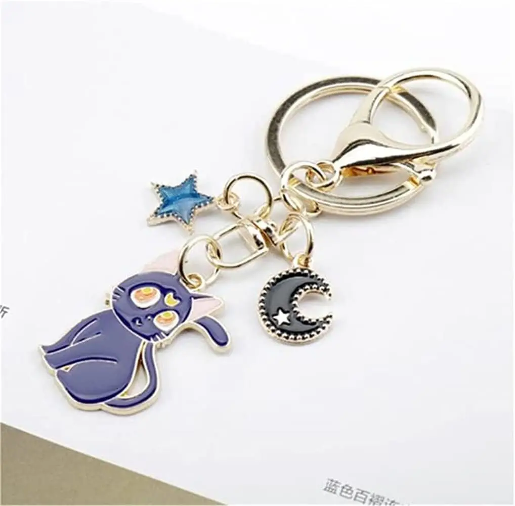 Sailor Moon Cat Keychain Cartoon Cute Magic Cat Jewelry Couple Bag Car Keyring Pendent Accessorie Gift for Women Men