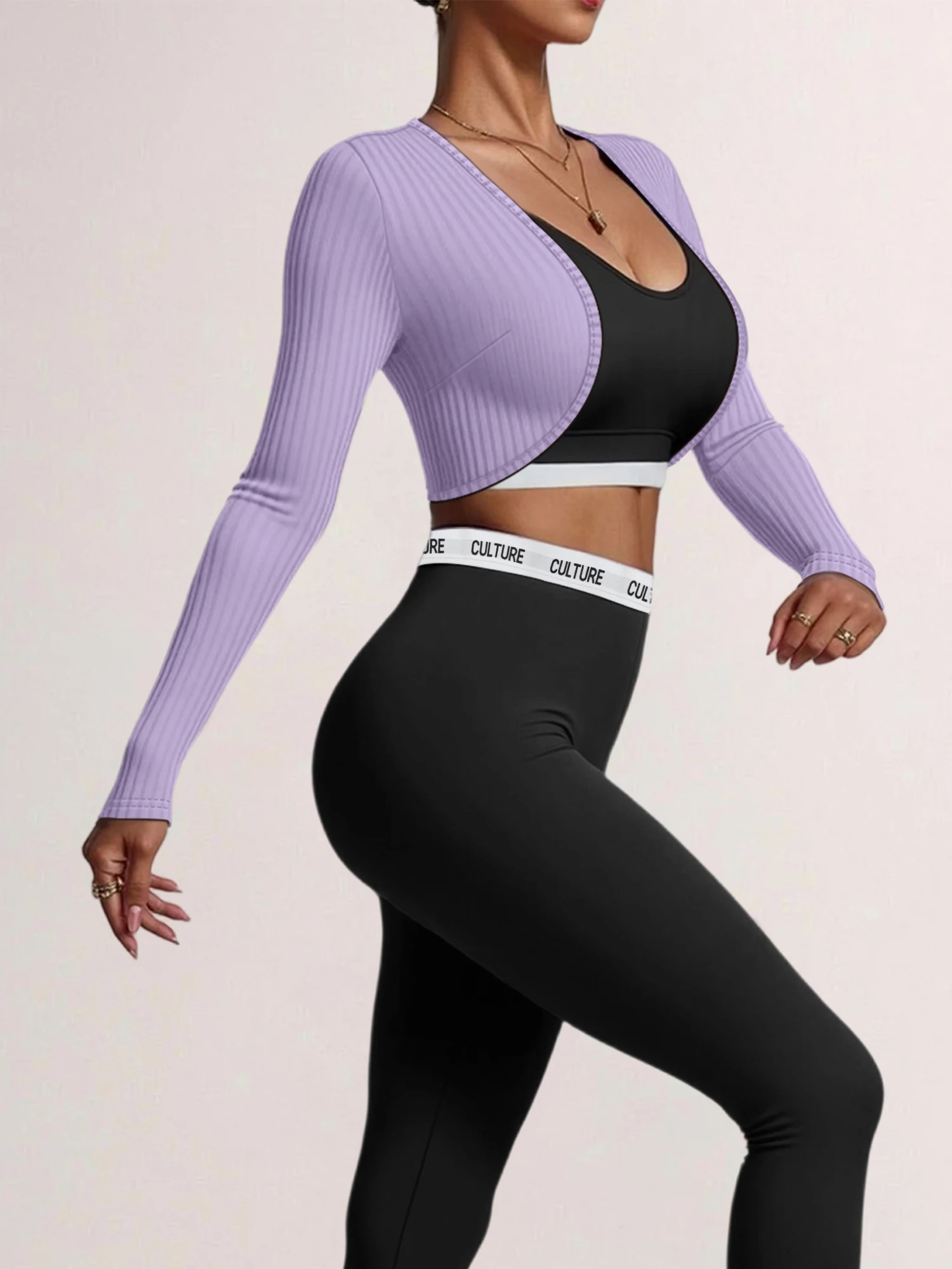 

Новинка лета 2026: Женский эластичный укороченный кардиган в рубчик с длинным рукавом, облегающий, дышащий, повседневная верхняя одежда, универсальный