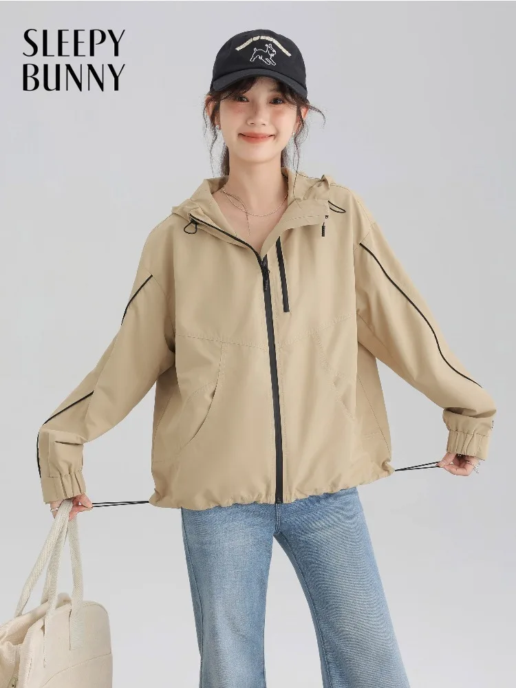 

Women Spring Jacket Stand Collar Hooded Cropped Utility Outdoor Color Block Top Lady Active Daily Wear Adjustable Drawstring Hem