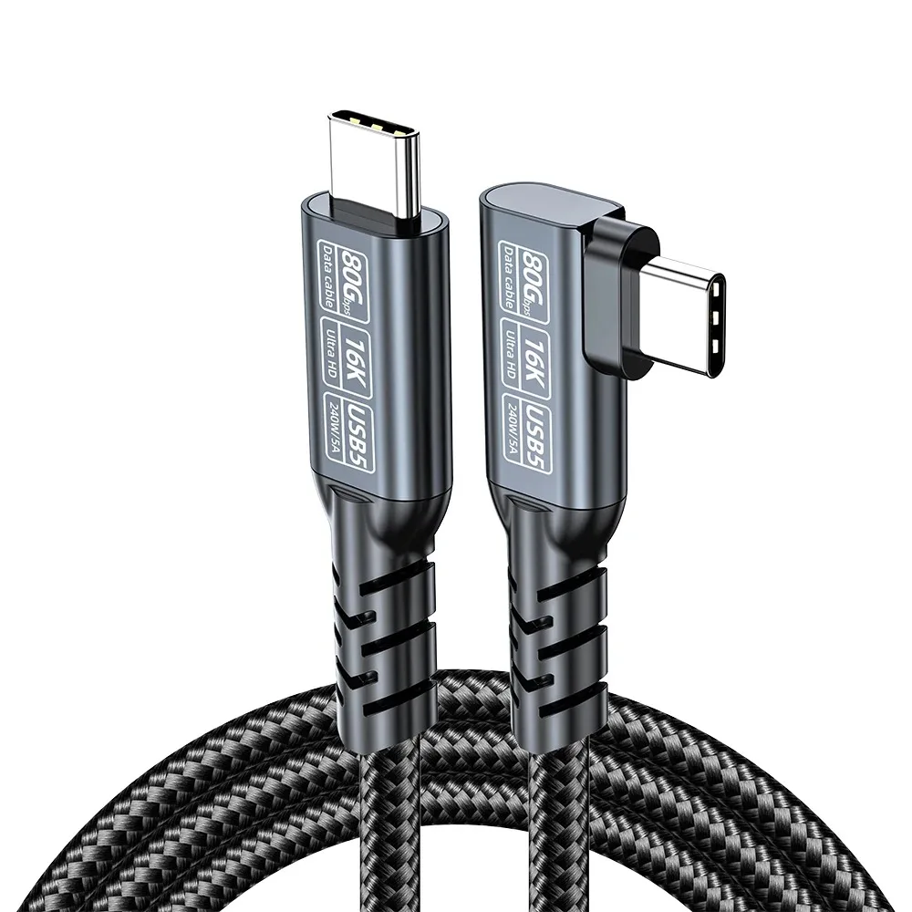240W 5A Elbow USB 5.0 80Gbps Data Cable Thunderbolt 5 Type C Fast Charging Wire for MacBook Mac Pro Air SSD Tablet Laptop