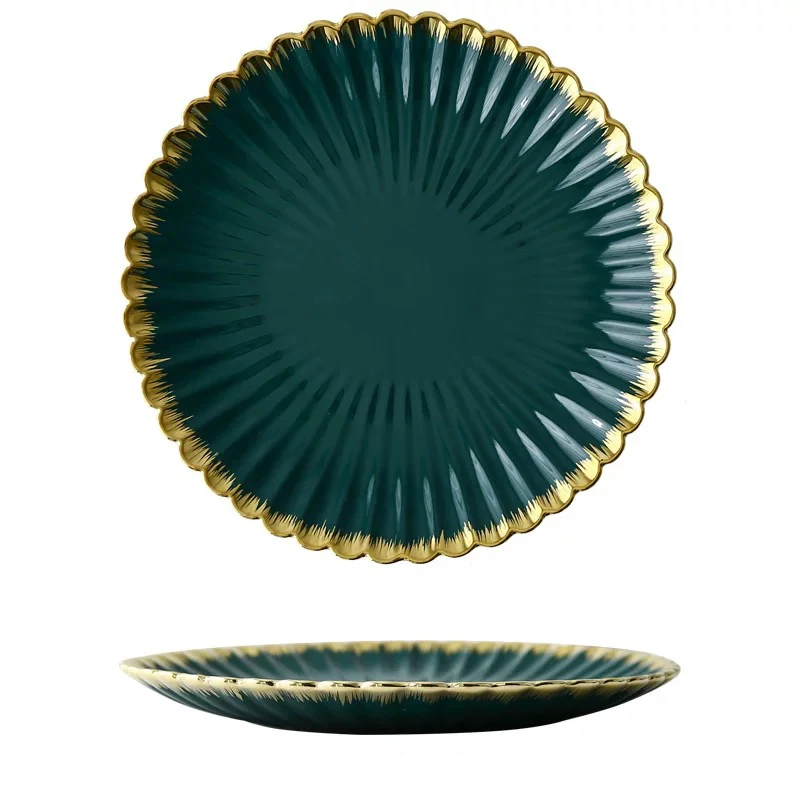 Green Ceramic Tableware Set Plates for Food Dinner Luxury Chrysanthemum Dishes Salad Soup Bowl Plates and Bowls Set Leaf Plates