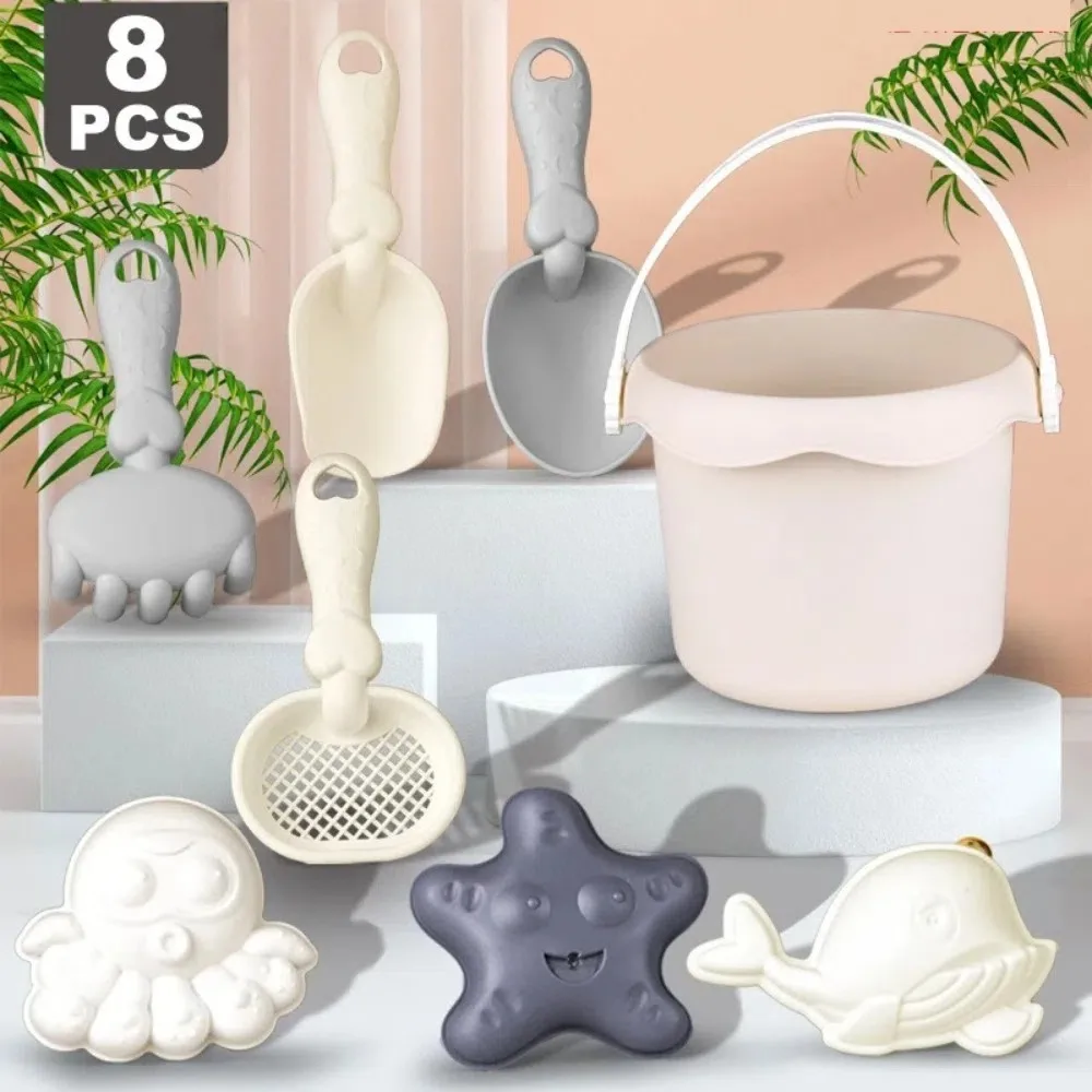 8pcs Set Cute Plastic Beach Sand 3-10 Age Range with Bucket Sand Castle Kit Starfish Whale Mold Shovel Sieve Toy Playtime