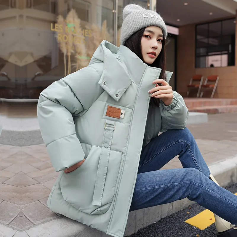 

Winter New Chic Down Cotton-Padded Jacket Women's Overcoat Loose Thicke Warm Cotton Jacket Slim Hooded Warm Parka Coat Outwear