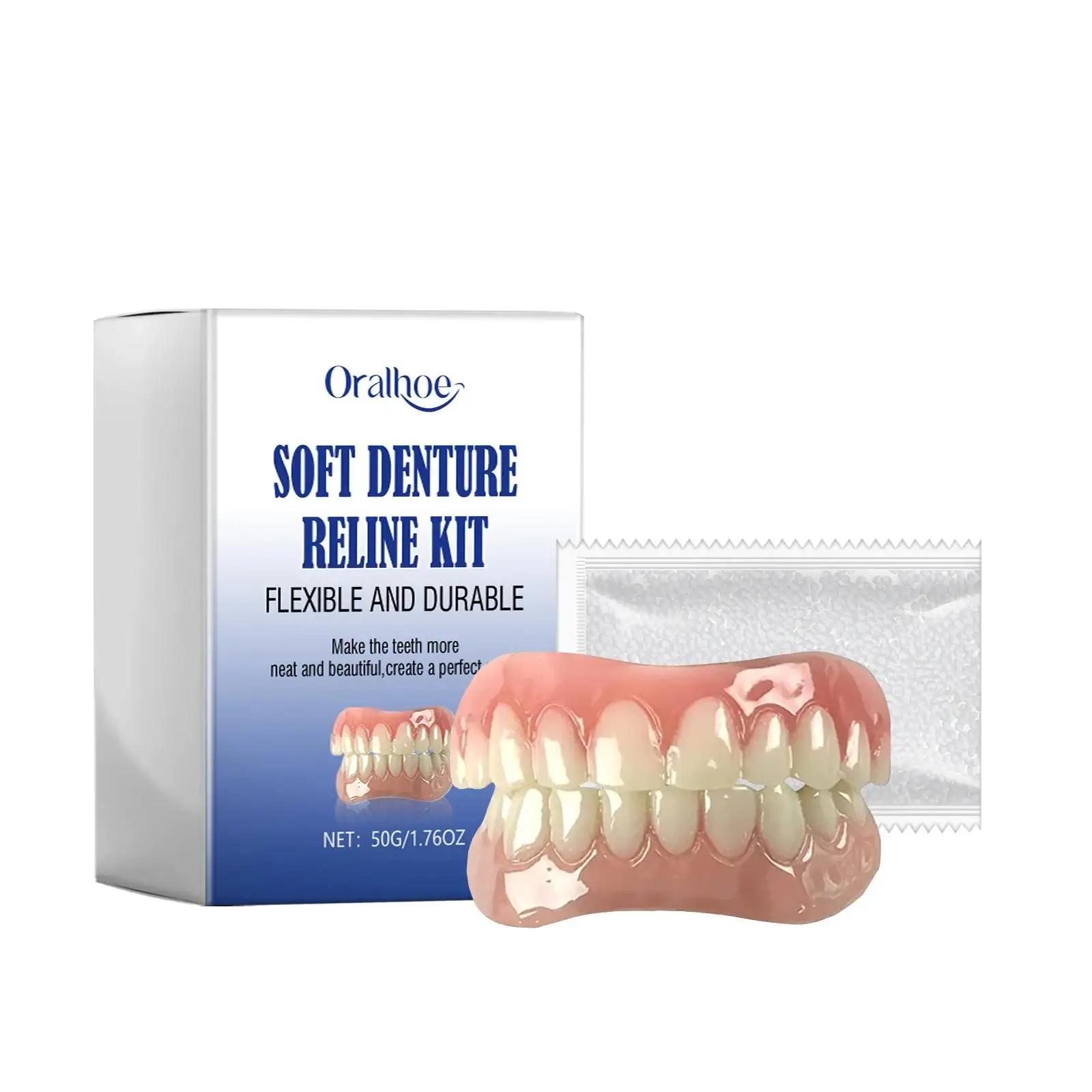 New t Denture Reline Kit Perfect Fit Repairing Missing Teeth Upper And Lower Dentures Full Set Natural Easy Use Silicone Braces