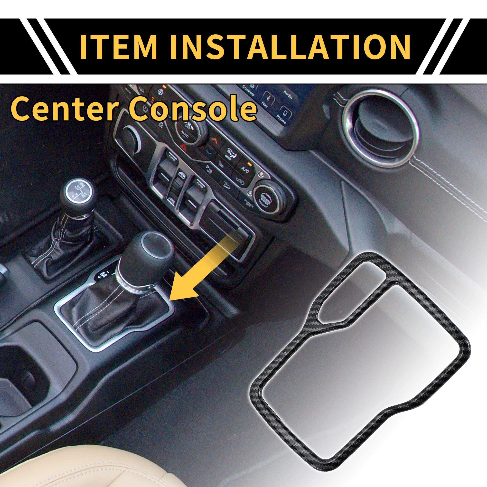 UXCELL Console Gear Shift Frame Cover for Jeep Wrangler JL Carbon Fiber Pattern Black