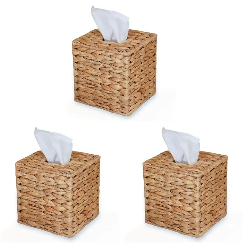 

AT13 3X крышка коробки для салфеток ручной работы с водяным гиацинтом, плетеный держатель коробки для салфеток ручной работы, деревенское украшение на столе и ванной комнате