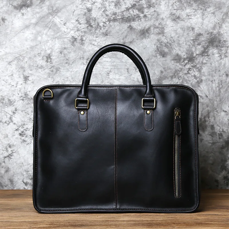 NZPJ Herren Aktentasche Leder Handtasche Retro Top Layer Rindsleder Laptoptasche Crazy Horse Leder Schulter Messenger Bag Luxustasche – Detail 24