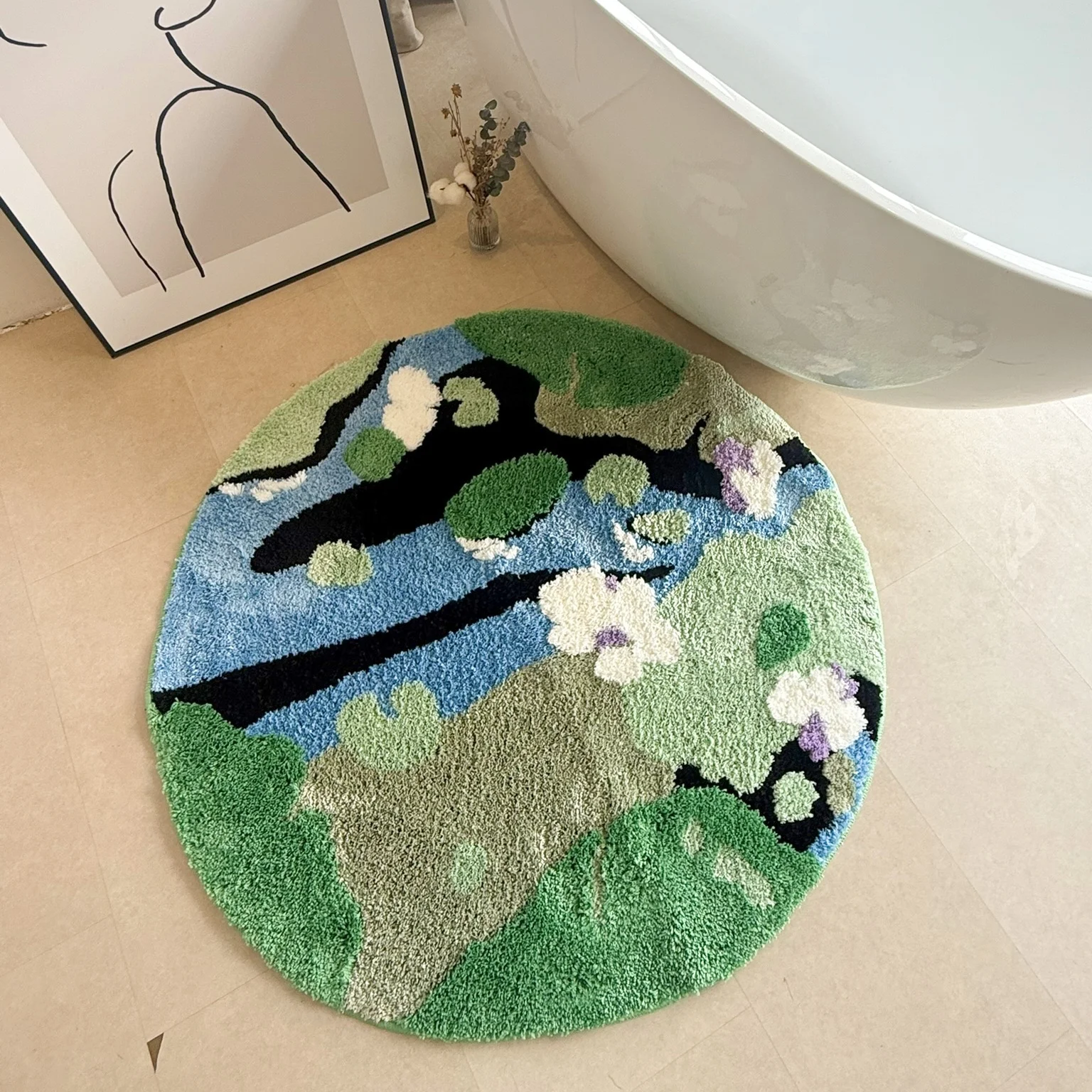 زنبق الماء بركة نمط معنقدة البساط جولة الأخضر الأزرق رقيق أشعث السجاد عدم الانزلاق ماصة حمام حصيرة غرفة المعيشة غرفة نوم الطبيعة #2