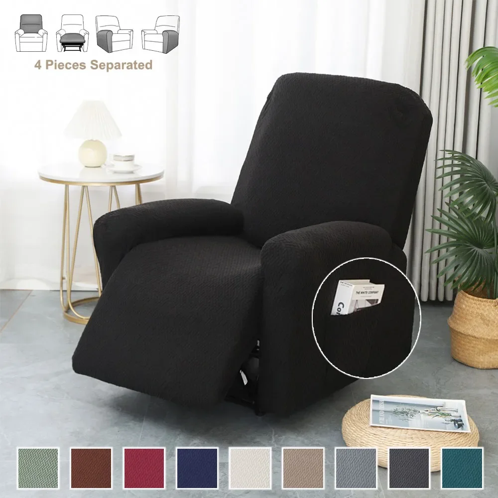 

Jacquard Stretch Recliner Sofa Cover for Living Room 1Seater 4 Pieces Set Home Sofa Protective Cover Non-Slip Stain Resistant