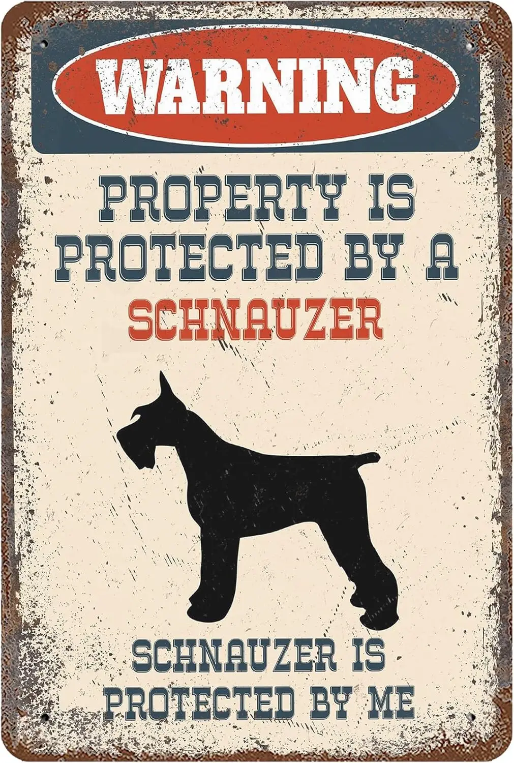 Vintage Metal Tin Sign 8x12 Inches, Property Is Protected By A Schnauzer Wall Decor Dog Warning Poster for Home Garden Livi sign