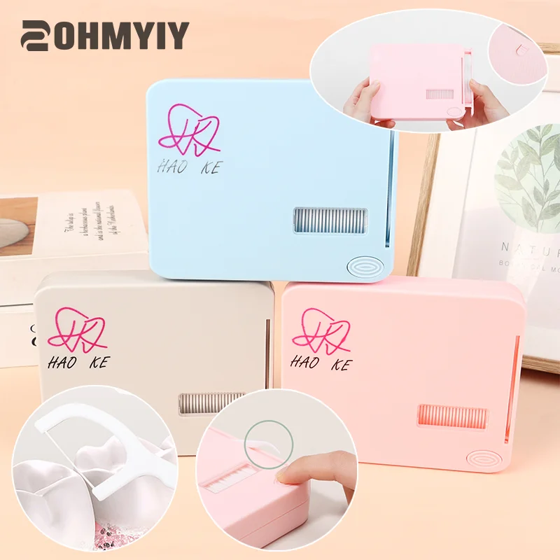 

Dental Floss Picks Dispenser Automatic Holder Dental Flosser Sticks Storage Box Portable Travel Plastic With 50Pcs Toothpicks