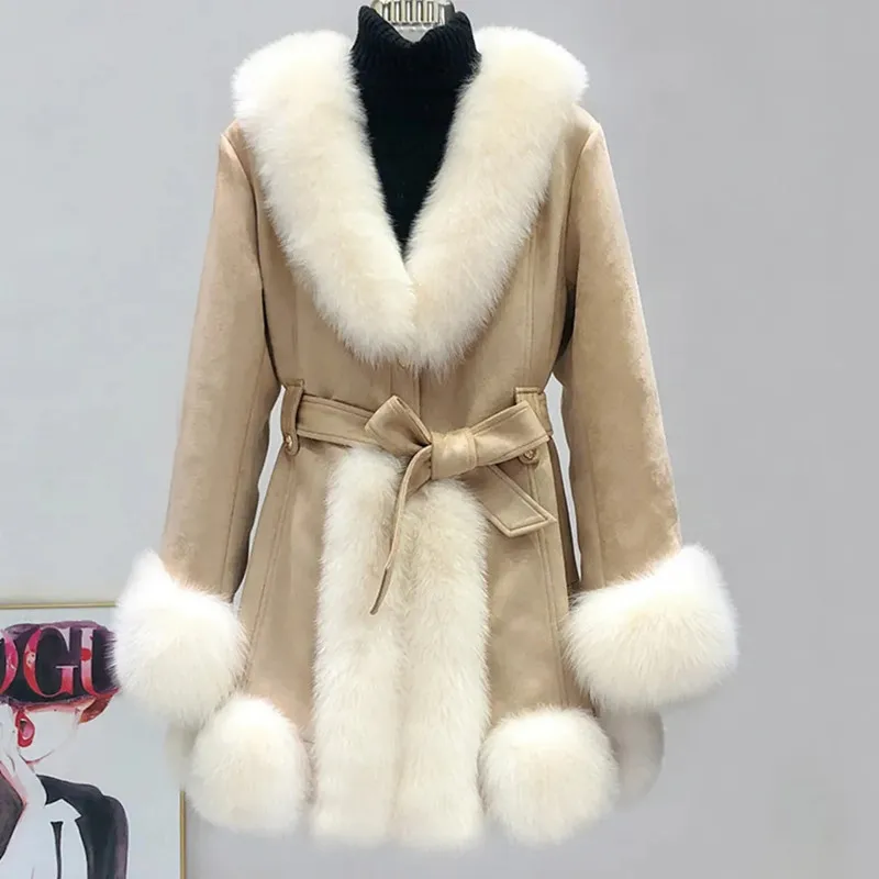 ashion Fur coat Female Large Fur Collar Jacket 2024 New Autumn Winter Mid-Length Thick Warm Overcoat Women Loose Outerwear W078