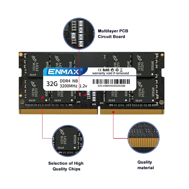 Imagem -04 - Enmax-memória Ram Laptop Ddr4 4gb 8gb 16gb 32gb 2400mhz 2666mhz 3200mhz So-dimm Módulo Ram 260pin