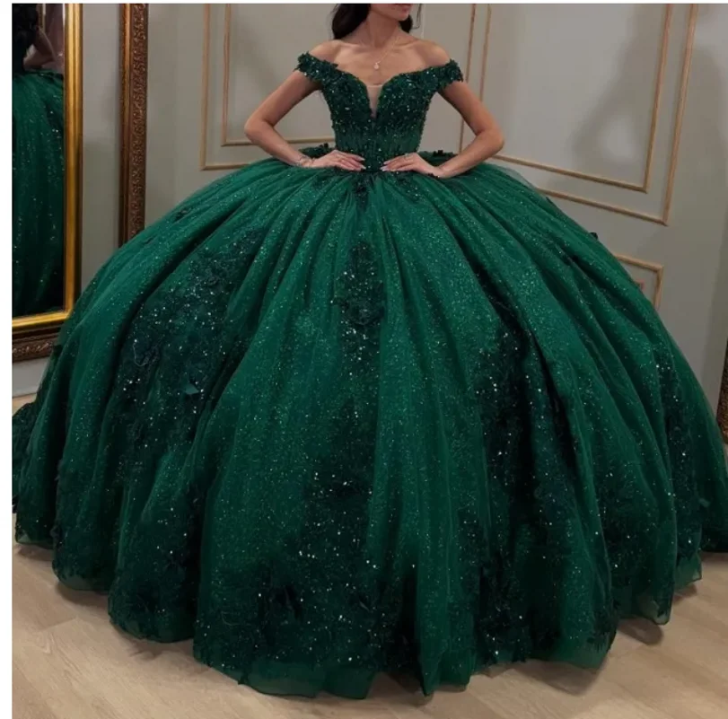 Bomaris Green Ball Gown Quinceanera Dresses Vestidos De 15 Anos Glittering