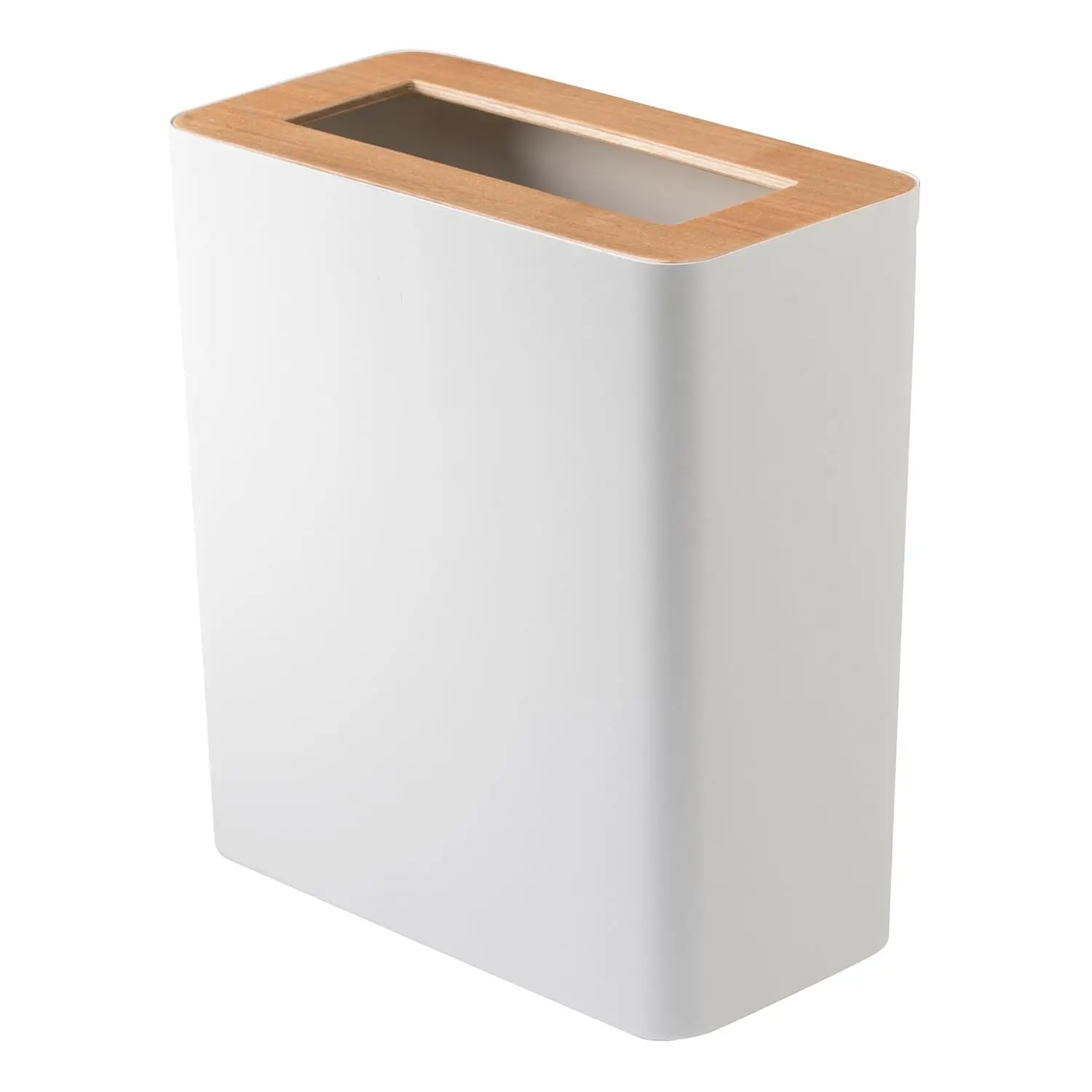 

Small Modern Trash Can for Bathroom Kitchen Office - Steel and Wood Wastebasket