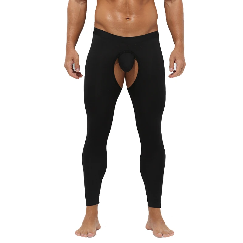 Men Warm Modal Slim Fit Thermal Underwear Bottoms Youth Open Crotch Breathable Soft Comfy Leggings Basic Long Pants