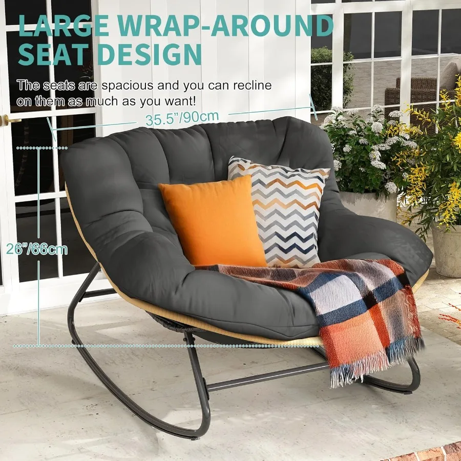 Oversized balanço ao ar livre indoor 450lbs capacidade de peso vime rattan ovo espreguiçadeira com cushiollWeather pátio para varanda gar
