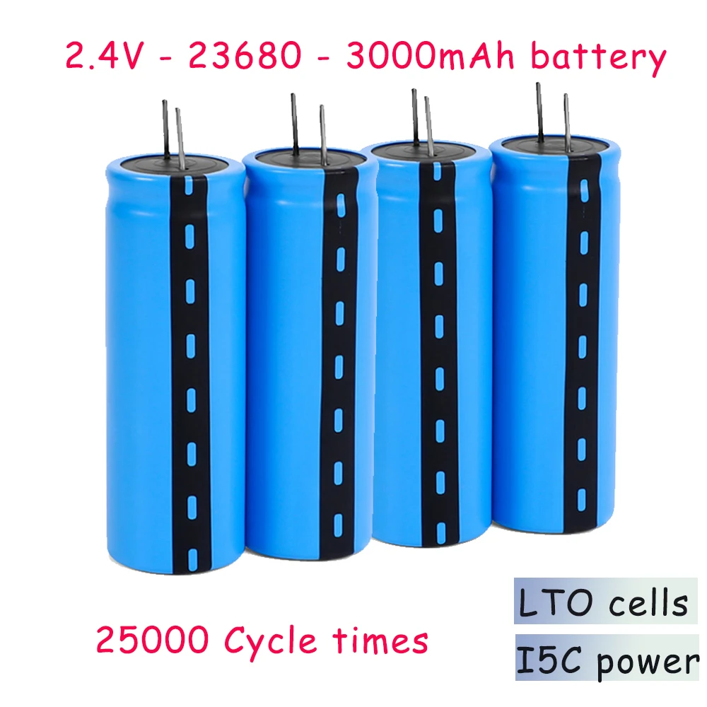 2.4V 3000mAh LTO 23680 Lithium Battery Titanate Cell 15C Power Rechargeable Low Temperature Battery Cells 25000 Cycle Times