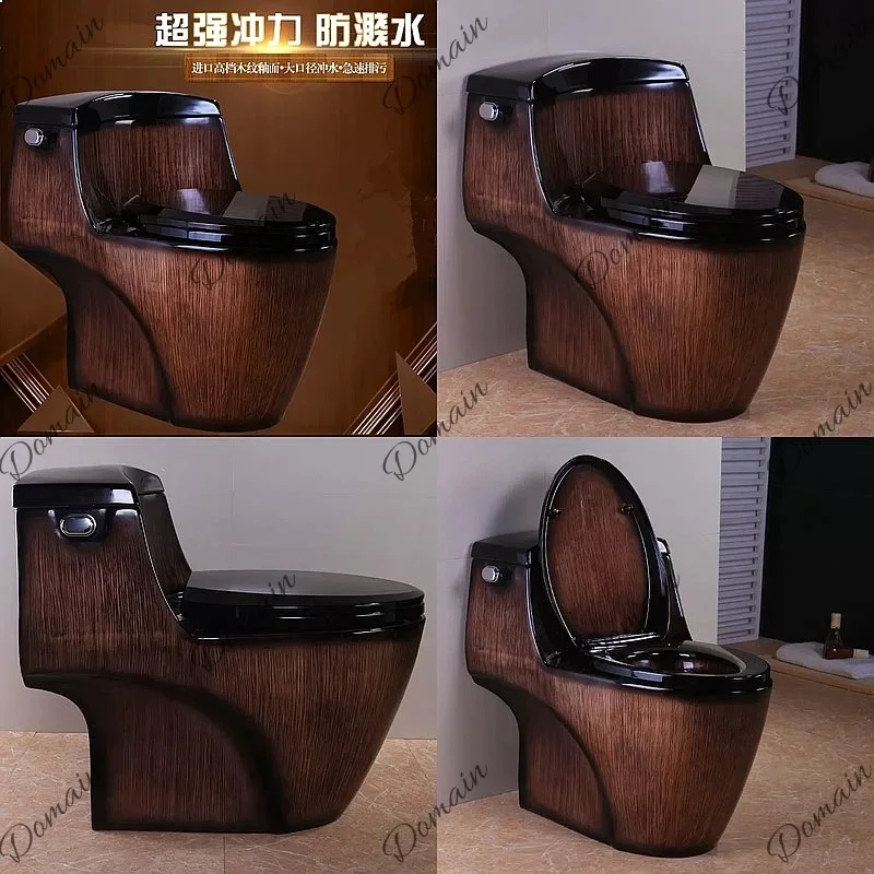 80 N Luxury Wood Grain Toilet Siphon One-Piece Ceramic Colorful Water-Saving Large Trapway