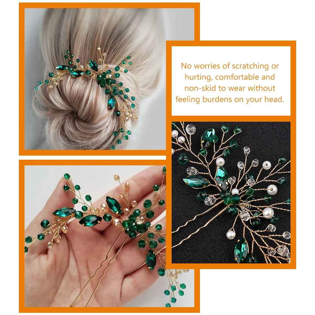 

Emerald Crystal H made Bridal U shaped Hairpin Green Rhinestone Decorative Unique Wedding Hair Accessories Suitable Hairstyles
