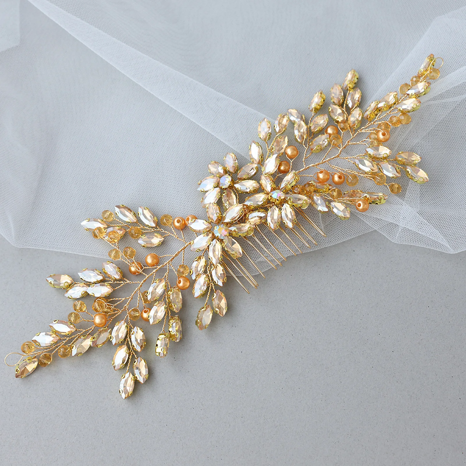 

Fashion Crystal Rhinestone Hair Combs Bridal Headpiece Champagne Hair Comb Wedding Hair Accessories Women Head Jewelry Gift