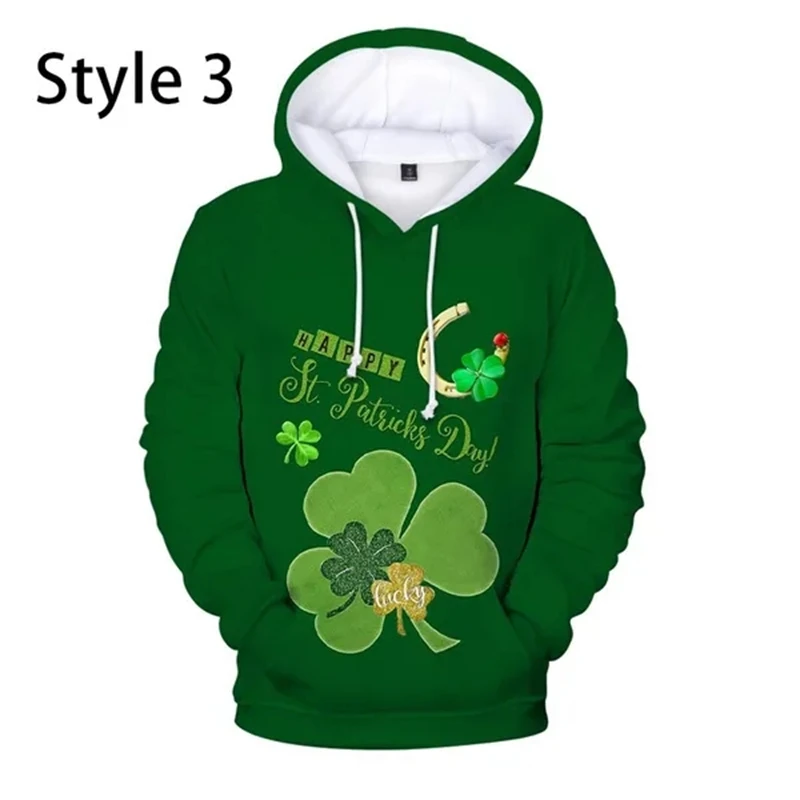 

Autumn And Winter Popular St.Patrick's Day Printed Four-leaf Clover Hooded Hoodies For Women Men Coat Fashion 3D Print Clothing