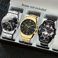Business style men's new fashion versatile round dial steel strap quartz watch set exquisite and atmospheric holiday gift