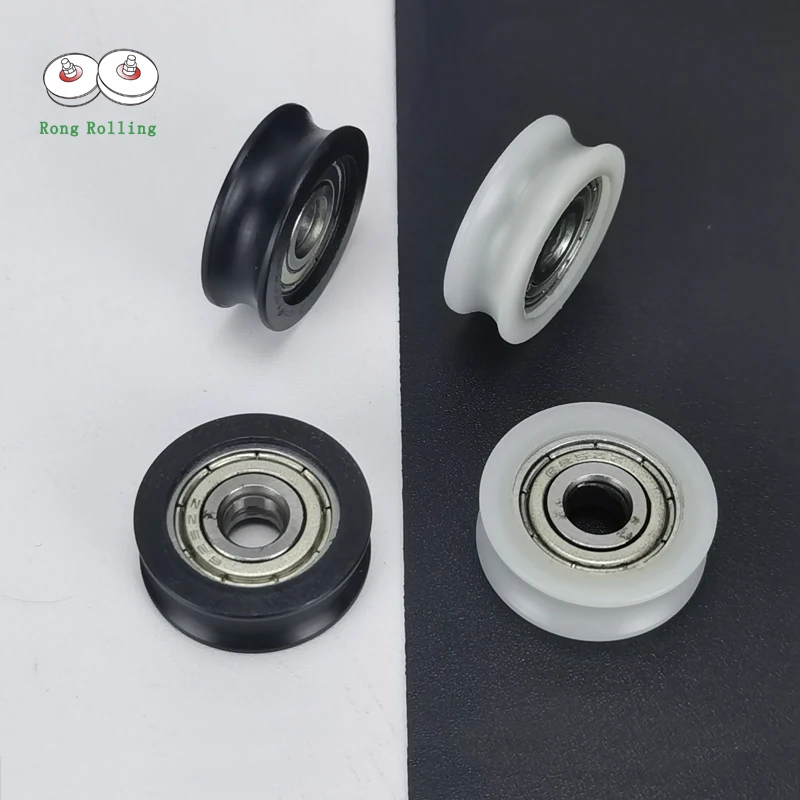 5*20*7 Drzwi lub okno z rowkiem w kształcie litery U, kolor czarny, nylonowy otwór łożyska 5 mm, koła ślizgowe/rolki/polia średnica 20 mm, grubość 7 mm.