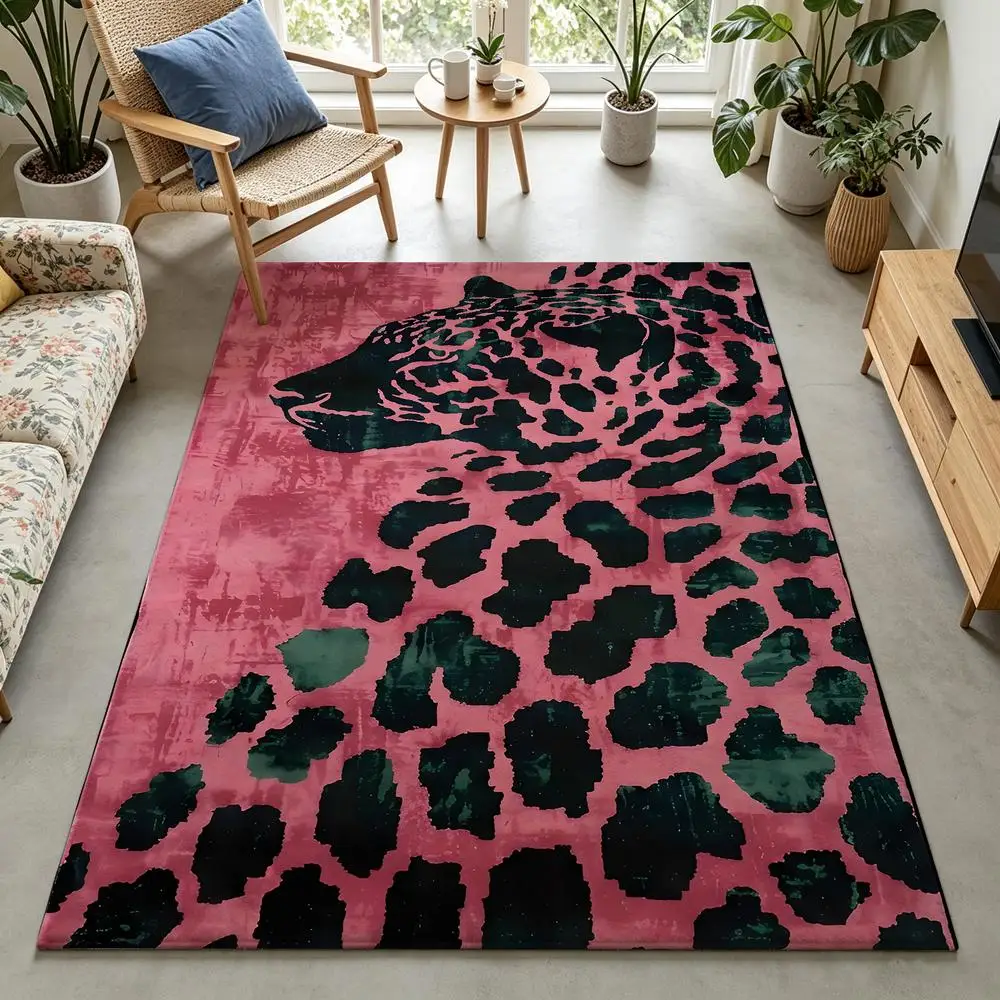 2D 1 Piece Soft Comfortable, Easy to Care, Machine Washable Indoor Rug, Leopard Print, Suitable for Below Dining Table, Living Room, Bedroom, Entryway, Hallway, Foyer, Rustic Home Decor