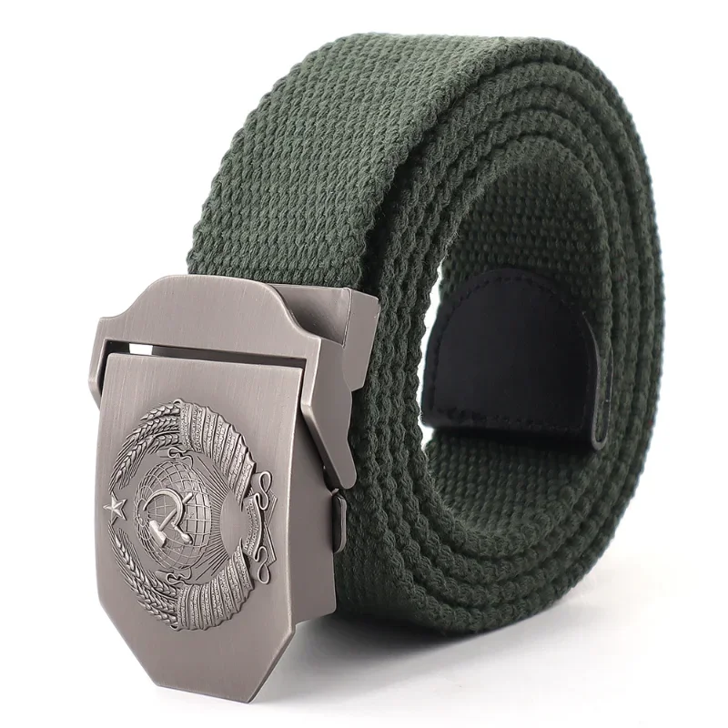 Russia Mens Canvas Belt 3D Soviet National Emblem Metal Buckle Jeans Belts for Men   - Warst Belts Male Strap